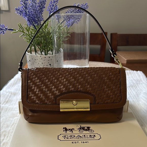 Coach Handbags - Coach Vintage Woven Tan Leather Small Shoulder Bag